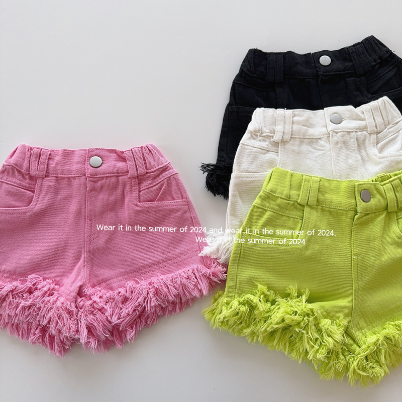 Picture of Girls Shorts Korean Style 2025 Summer Kidsren's Loose Shorts Little Girls Fashionable Tassel Hot Pants Thin Outer Wear