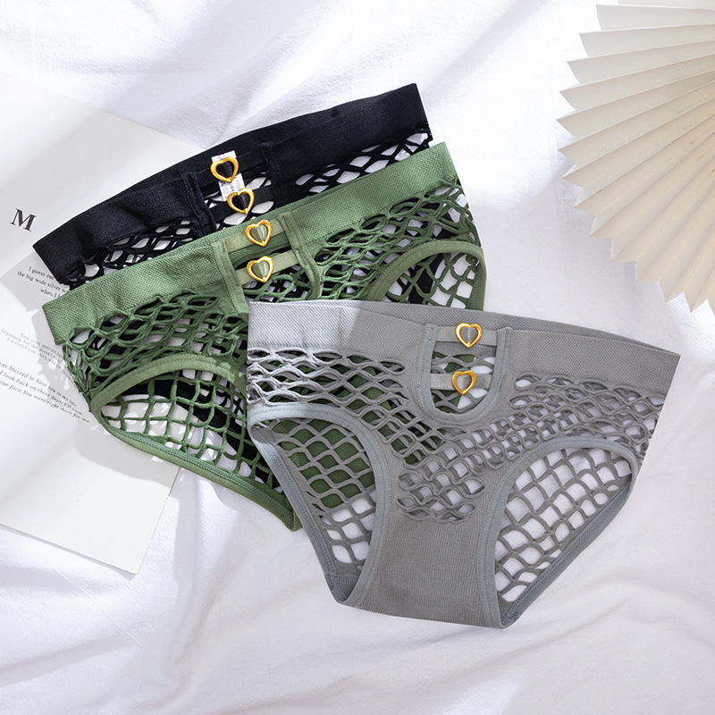 Women's sexy lace underwear plus size net sand Net Red live broadcast new mid-waist foreign trade metal breathable briefs