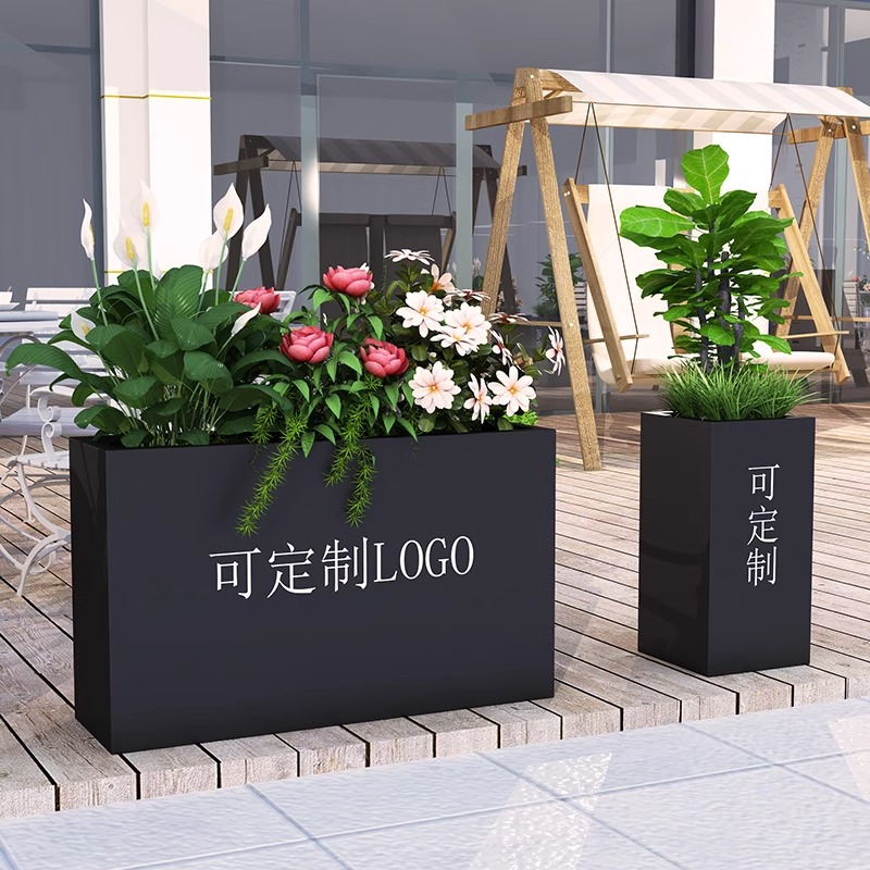 Stainless steel flower box outdoor planting box partition fence combination iron rectangular sales department restaurant landscaping flower trough