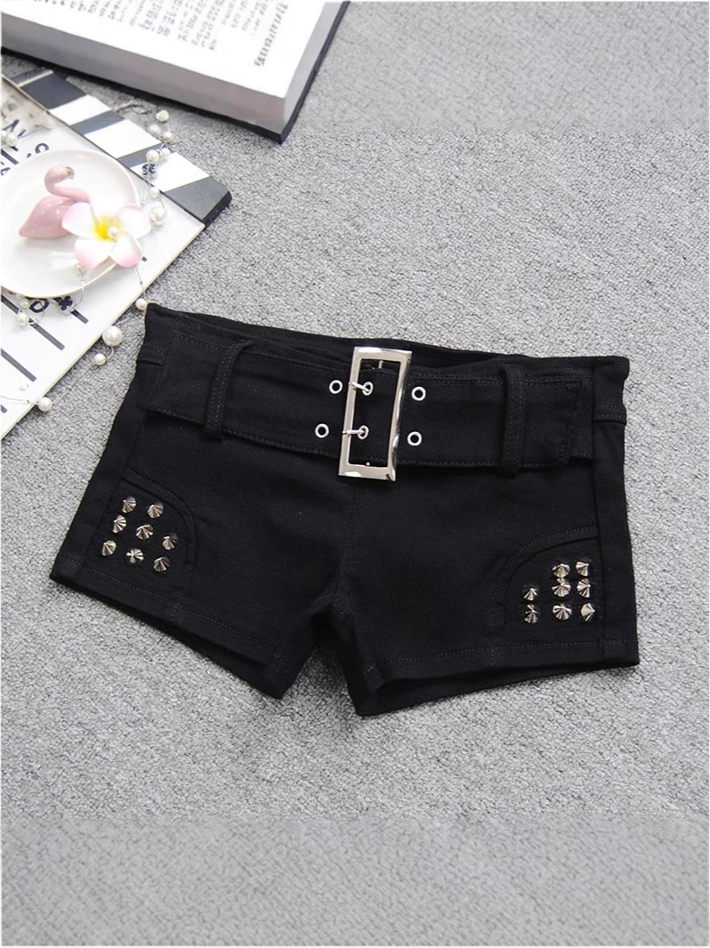 Spice Girls Denim Shorts Stretch Slim-Fit Distinctive American Style Rivet Low Waist New Black Tight Slim-fit Super Short Hot Pants