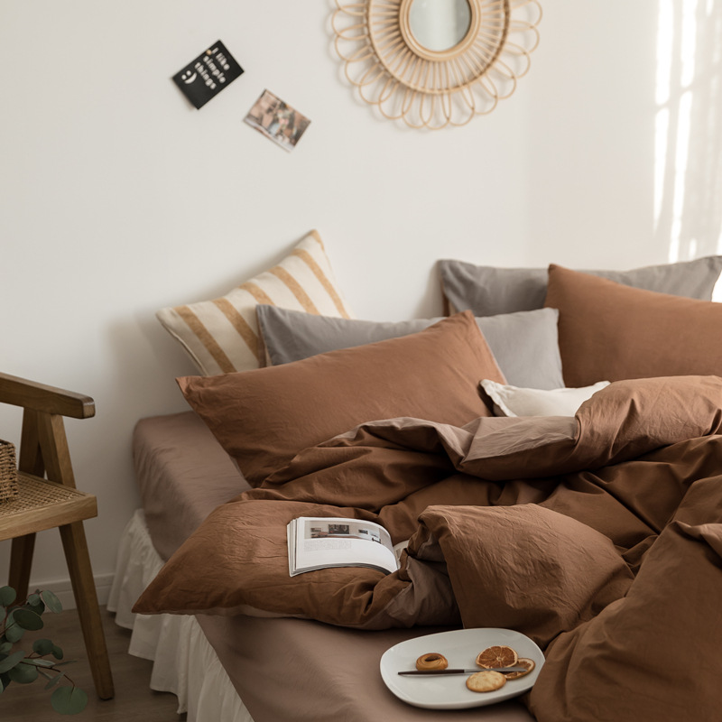 Picture of Unprinted Style丨Spring & Fall Pure Cotton Four-Piece Bedding Set, Cotton Quilt Cover, Bed Bed Sheets, Fitted Bed Sheets, 4-Piece Set, Pure Color