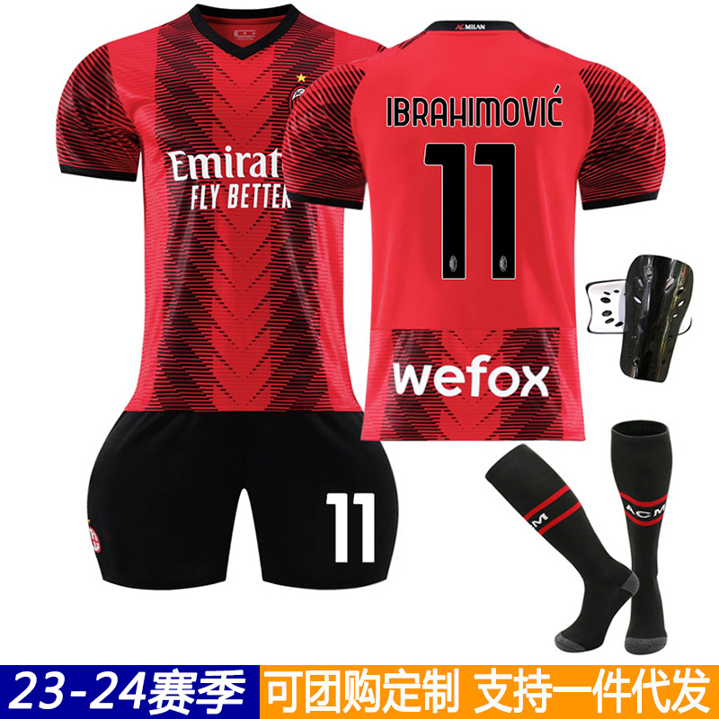 23-24ac Milan home jersey suit 9 Giru 17 Leo 11 Ibu 19 Teo football uniform printed cross-border