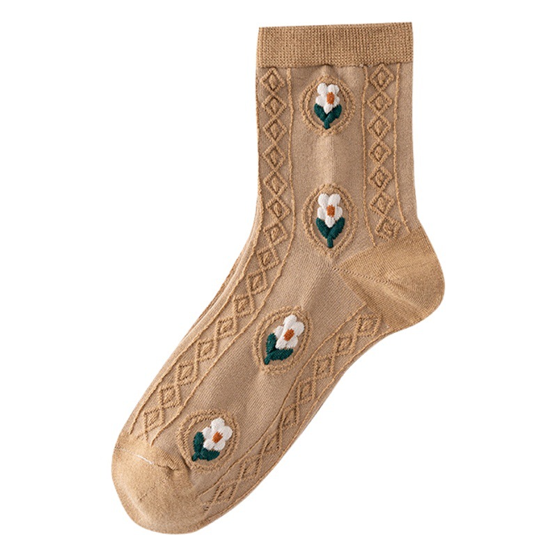 Blue three-dimensional flower small flower socks for women Spring and Autumn new mid-calf women's socks Internet celebrity cute Tulip stockings