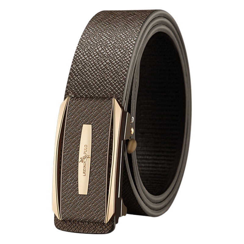 High-End Casual Cross Pattern Thin Stripes Belt Men's Genuine Leather Business Automatic Buckle Durable Versatile Belt Wholesale in Stock