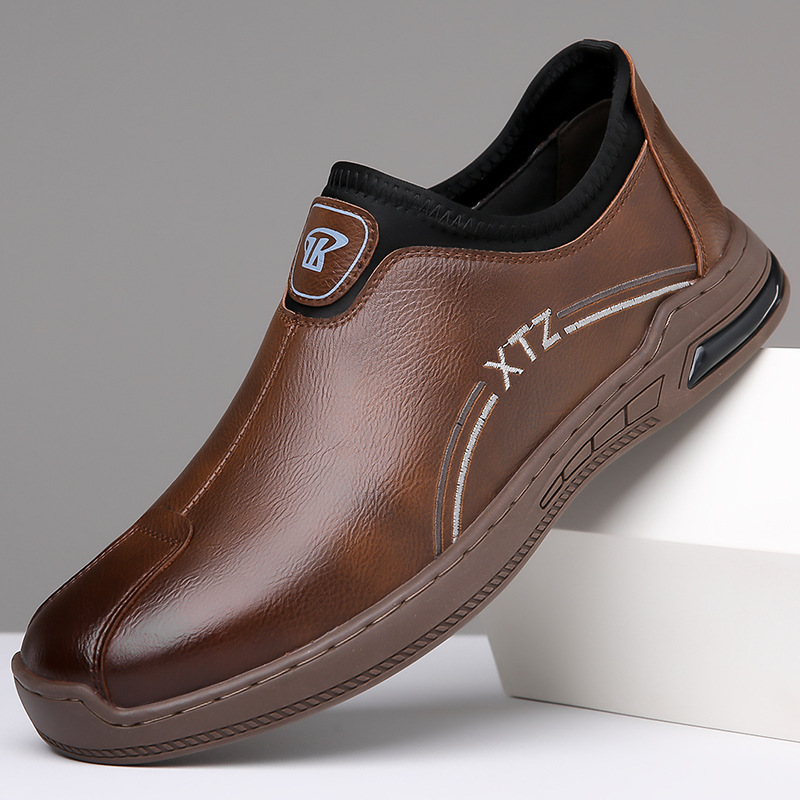 Shoes Men's 2025 Spring New Business Leather Casual Shoes Slip-on Lazy Shoes Non-slip Soft Sole British Men's Shoes