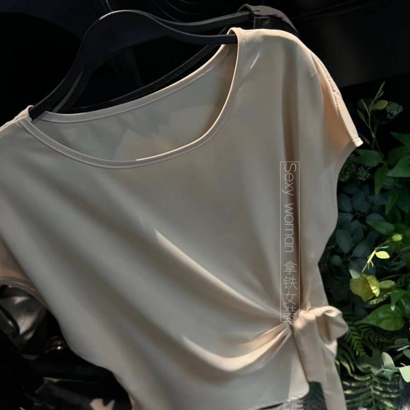 Picture of Tie Bow Design Shirt 2025 Summer Fashion Tight Waist Small Shirt Slimming Short Sleeve Top