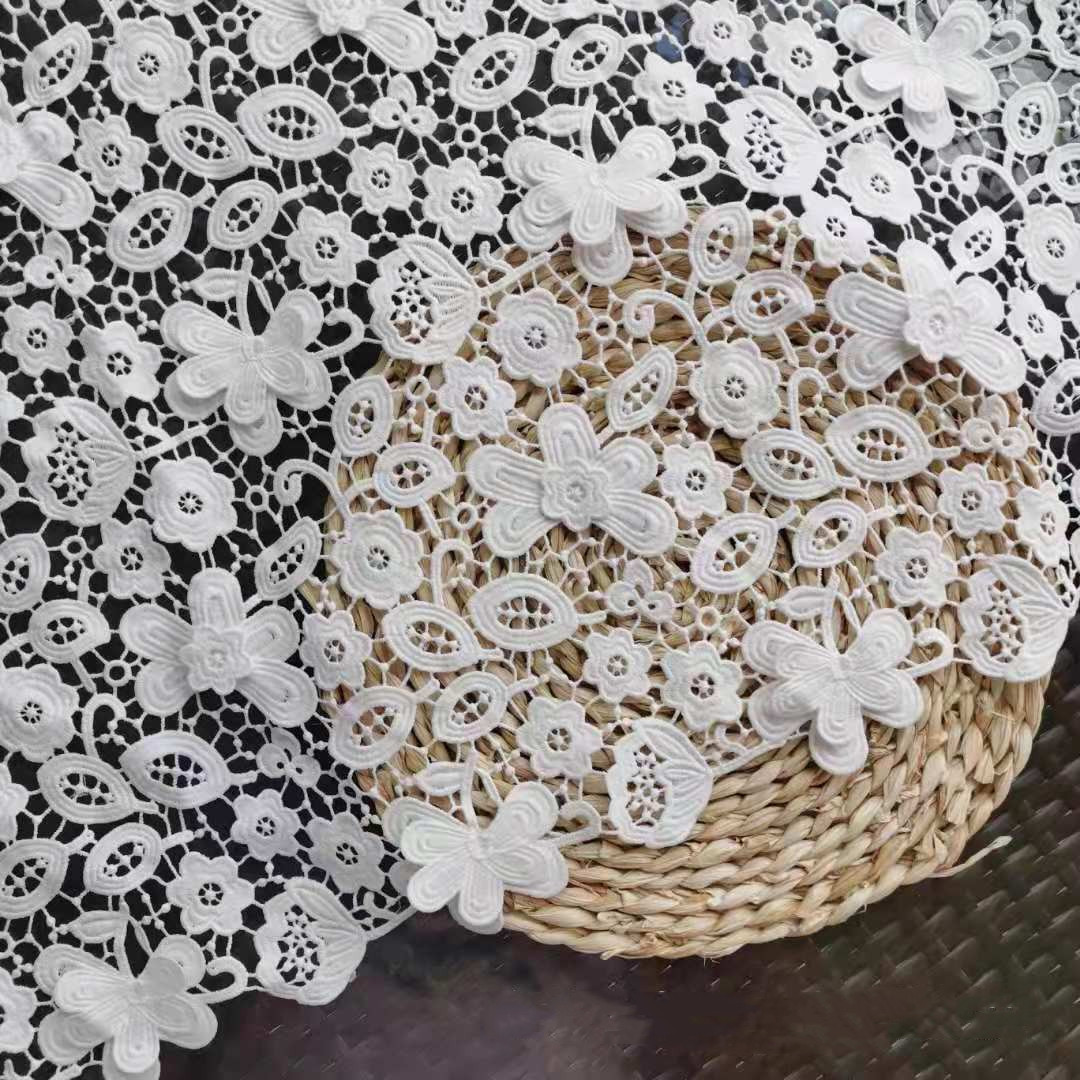 Picture of Hollow fabric water soluble milk silk lace thickened 3D three-dimensional embroidered wedding dress DIY accessories lace fabric