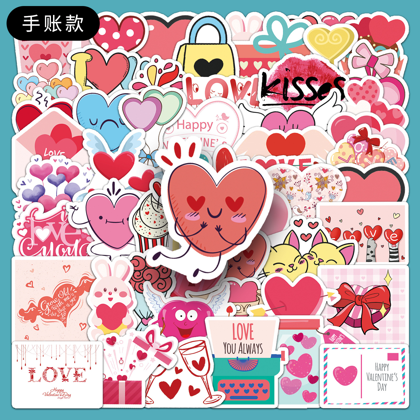 50 hand account Valentine's Day graffiti stickers cross-border cartoon holiday stickers DIY mobile phone luggage stickers waterproof