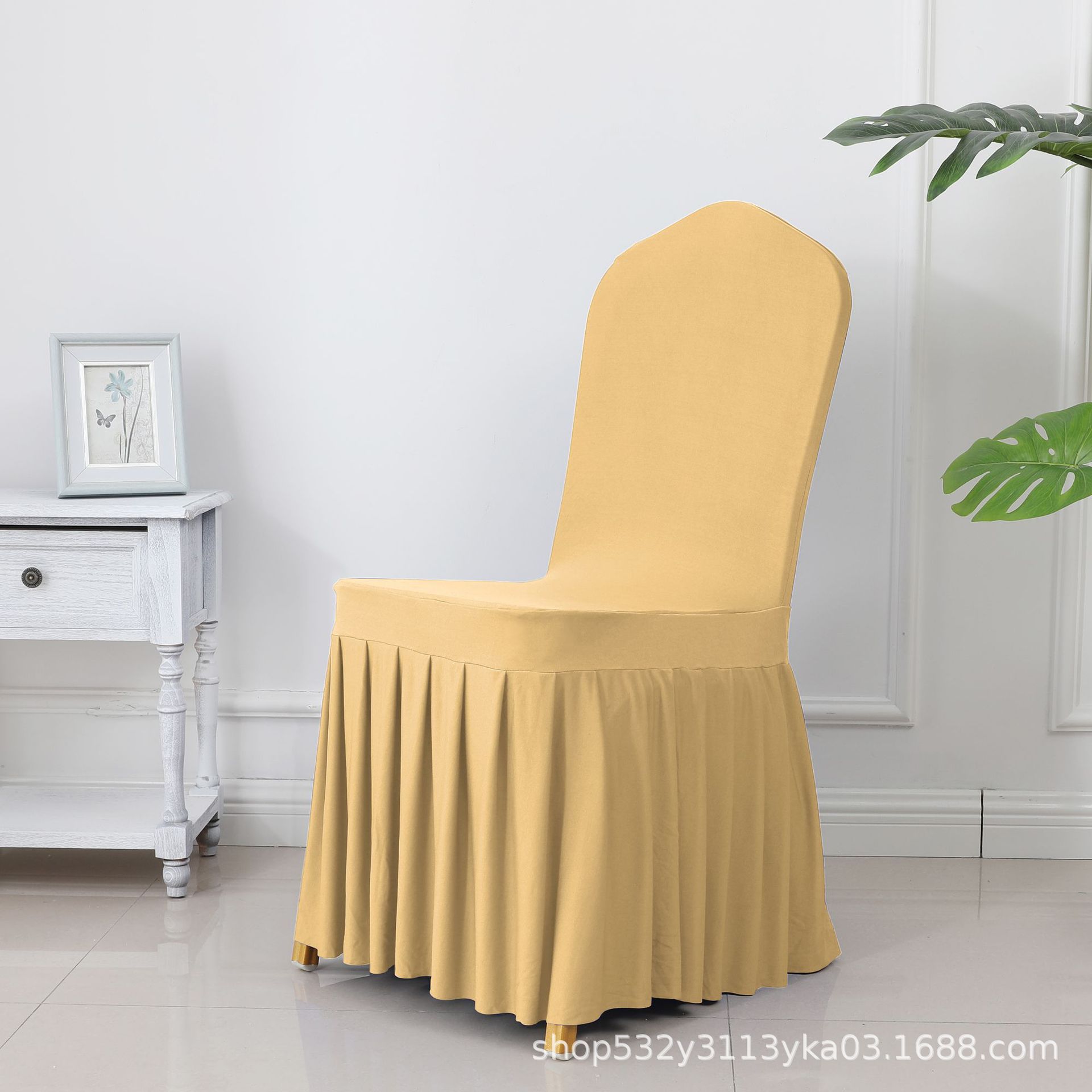 Picture of Chair Cover Thickened Stretch Pleated Skirt Dining Chair Cover Hotel Wedding Banquet Event Stool Cover Hotel Cloth