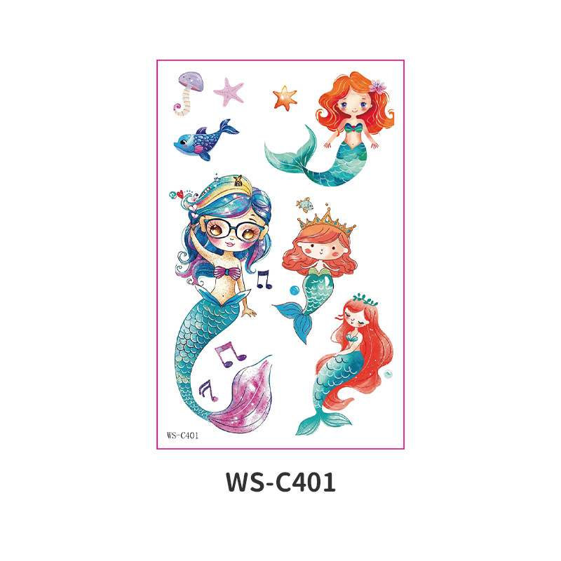 Picture of Cross Border Waterproof Sweat Tattoo Children Cartoon Dream Party Princess Theme Stickers suit Mermaid Tattoo Stickers
