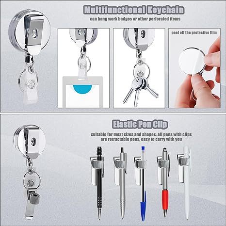 Picture of 4CM zinc alloy silver plus spring ring buckle retractable pen case easy pull buckle retractable buckle easy pull keychain