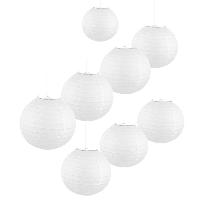 Picture of Round white paper lantern paper lampshade birthday wedding party set decoration lantern Children DIY painting Lantern