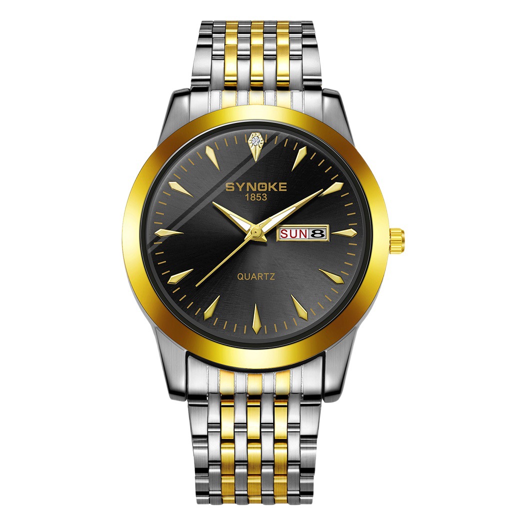 Factory goods SYNOKE business quartz watch double calendar alloy watch casual fashion classic steel band watch
