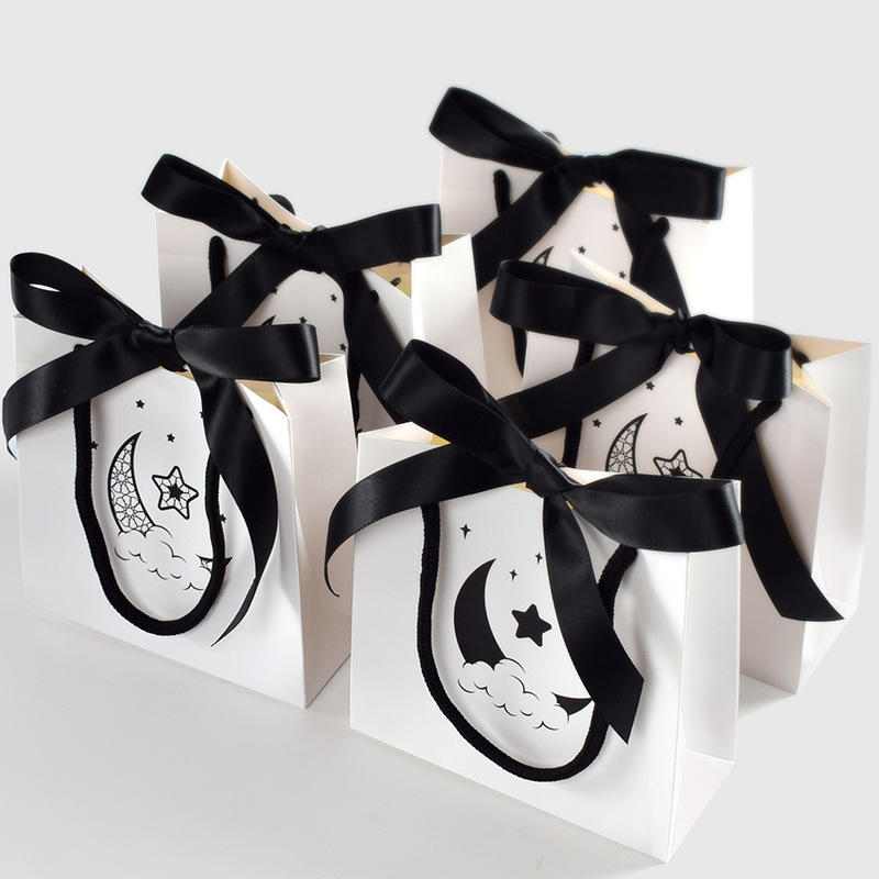 Black and white handbag in stock small size cute star moon festival gift bag large bow shopping bag
