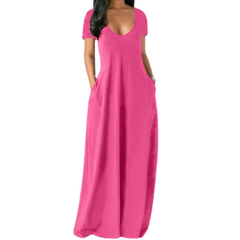 Picture of 2021 Europe and the United States summer cross-border foreign trade new plus size women's solid color dress sexy deep V short sleeve dress
