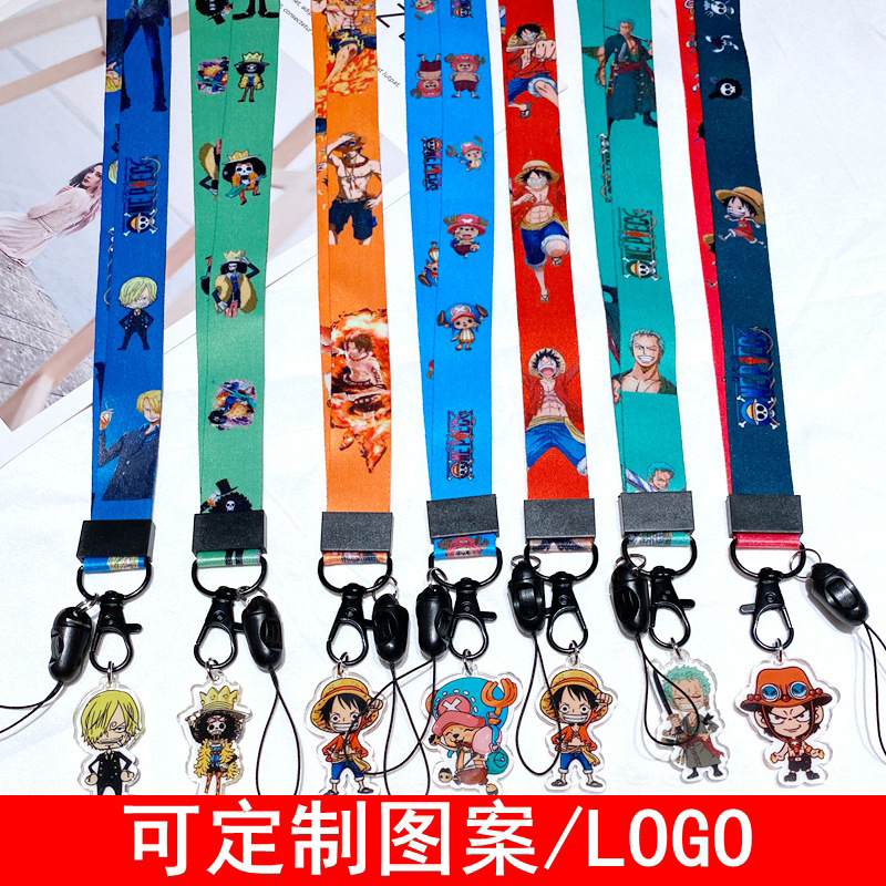 Mobile Phone Lanyard One Piece Wristband Japan Animation Luffy Creative Ribbon Long Lanyard Neck Anti-lost