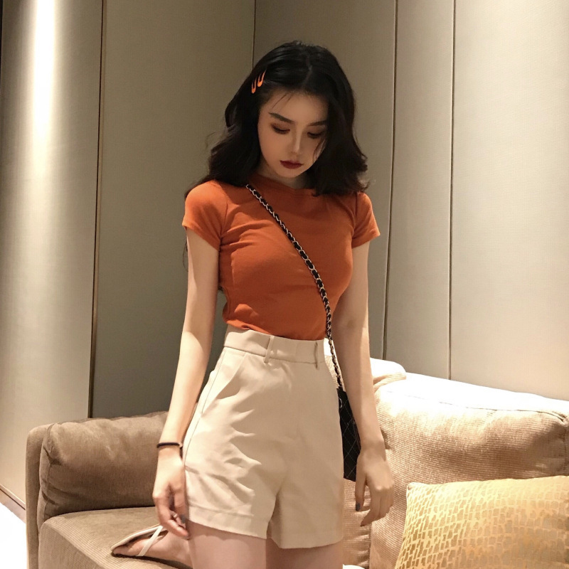 Picture of Candy Color Korean Style Round Neck Top for Women 2025 Loose and Versatile Bottoming Shirt Summer Cross-Border Short-Sleeved T-Shirt for Women Carefully Selected