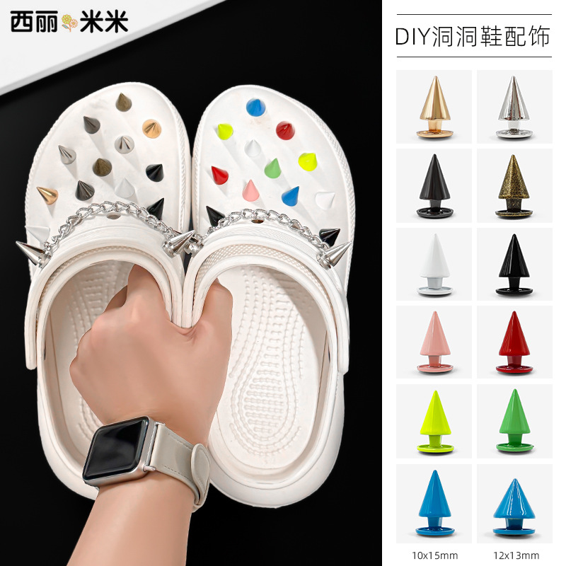 2025 New Colorful Alloy DIY Bullet Punk Spike Rivets Detachable One-Piece Hole Shoe Buckle