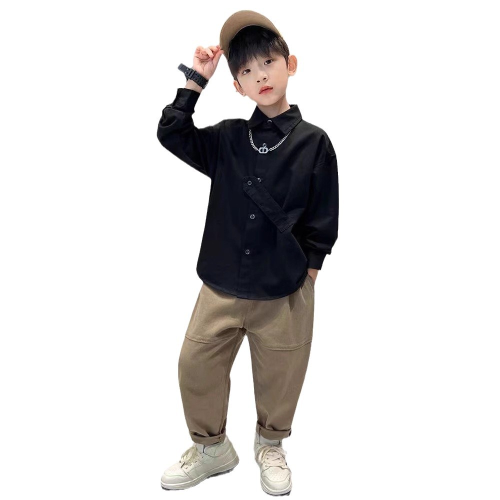 Picture of Boys' Korean Long Sleeve Shirt Autumn New Children's Top Western Style 2024 Spring and Autumn Fashionable Shirt
