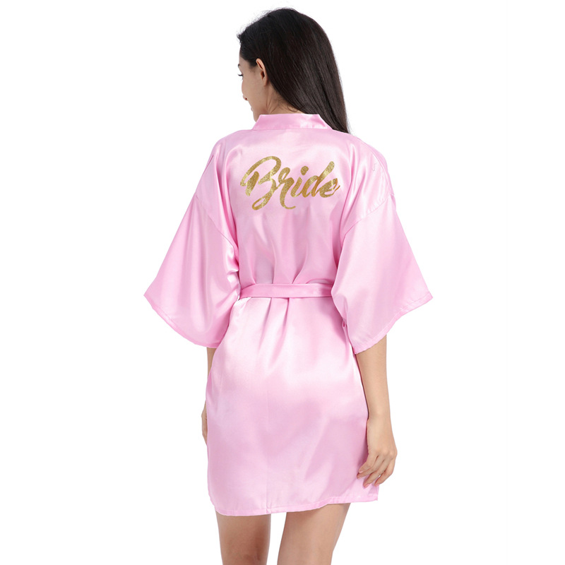 Picture of Women's Wedding Makeup Gown Hot Stamping Gold Bride Nightgown Women's Summer Thin Cardigan High-grade Bride Morning Gown