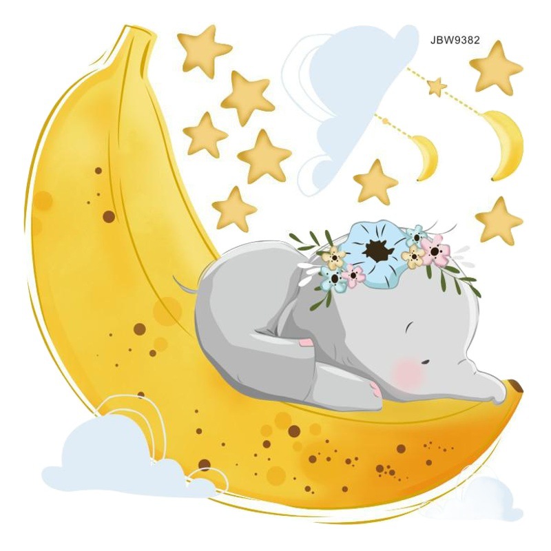 Amazon cartoon wallpaper elephant star stickers ins creative bedroom decoration wall stickers PVC background wall stickers