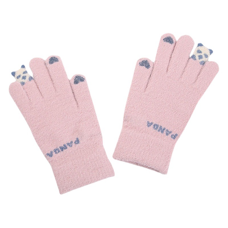 New Plush Winter Gloves for Cycling Knitted Autumn and Winter Girls Cute Cold-Proof Touch Screen Warm Wholesale Couple Style