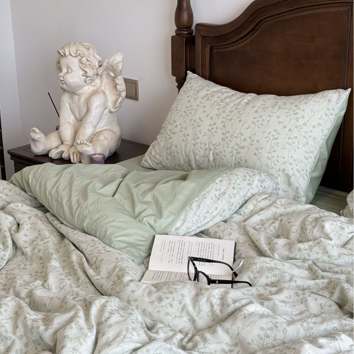 Class a Ins-Style Pure Cotton Four-Piece Set, All-Cotton Bed Sheet, Fitted Sheet, Duvet Cover, Yarn-Dyed Jacquard Three-Layer Gauze for Mother and Baby Dormitory