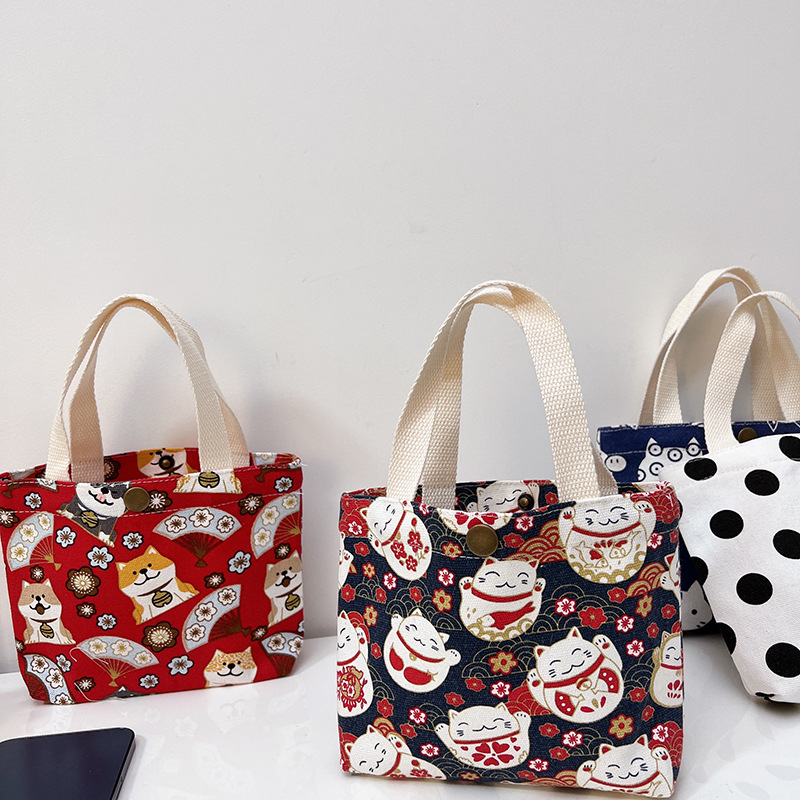 Mother buckle cute lunch bag for work lunch box bag cute pattern Japanese printed hand bag cartoon handbag