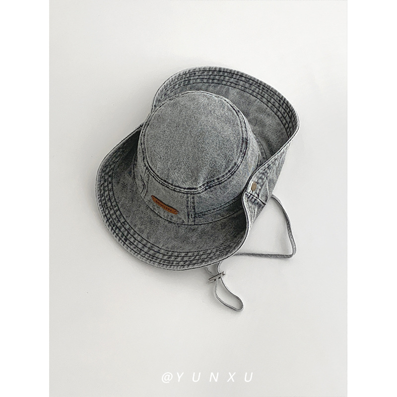 Picture of Yunxu/Japanese Style Versatile Fashionable Leather Label Retro Washed Denim Fisherman Hat for Women Outdoor Camping Style Mountaineering Hat for Men