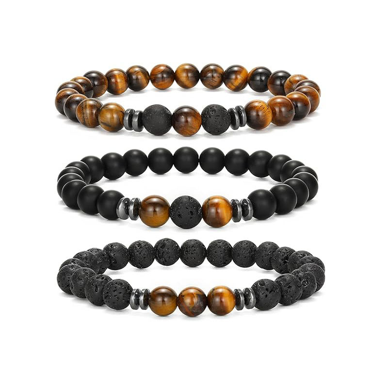 Picture of Zhou Lianfa Wholesale Men's Beaded Bracelet Matte Lava Volcanic Stone Beaded Women Elastic Bracelet Fashion Jewelry