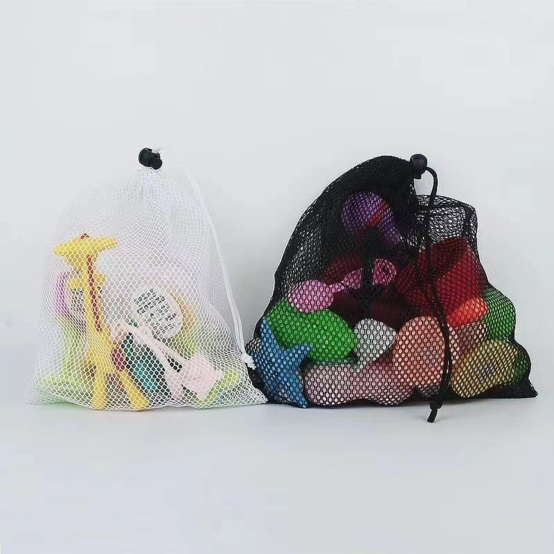 Packing bag polyester drawstring mesh bag in stock drawstring mesh packing bag white mesh bag mesh storage bag