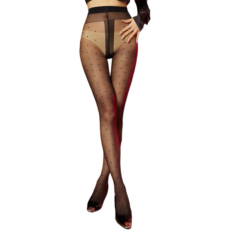 2022 imported Lycra free cut breathable wave point T-file invisible stockings sexy anti-silk black skin socks women