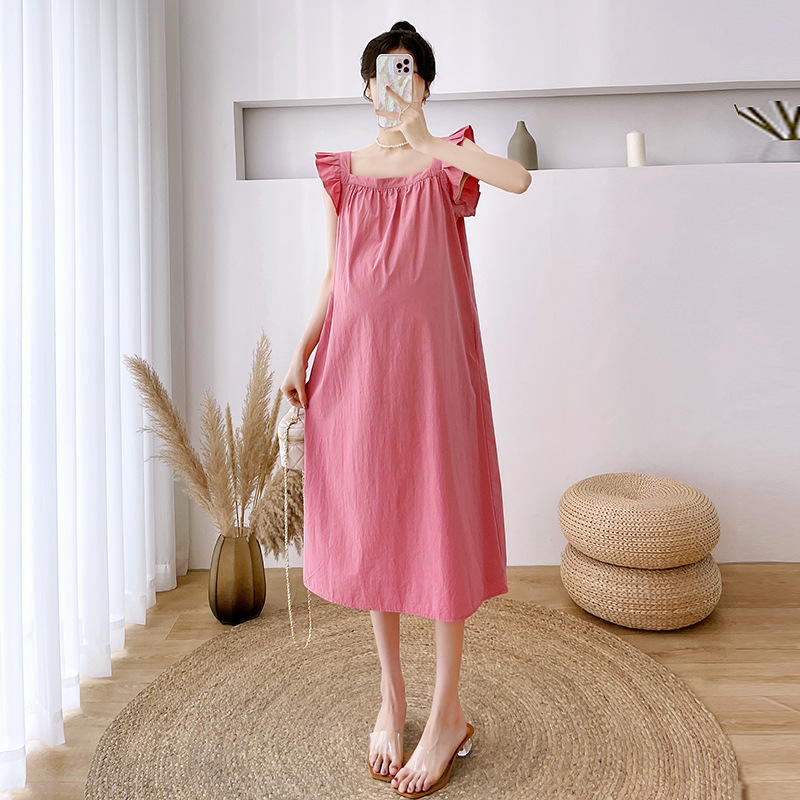 Picture of Maternity dress 2024 Summer New Small Flying Sleeve Design Sense Square Collar Stylish Fashion Pregnant Women dress Women