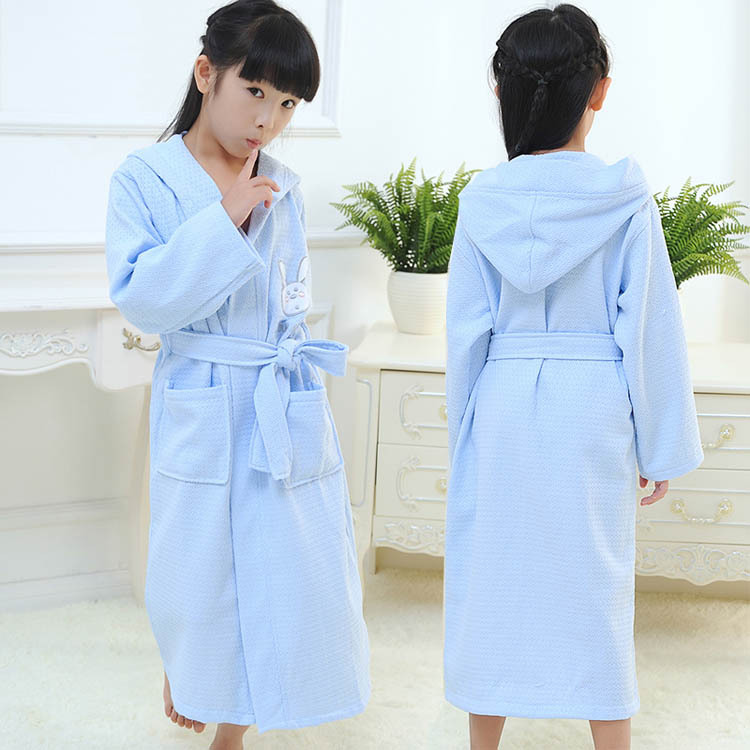 Pure Cotton Children's Bathrobe Thin Waffled Cotton Absorbent Swimming Bathrobe for Boys and Girls Baby Summer Cartoon Hat