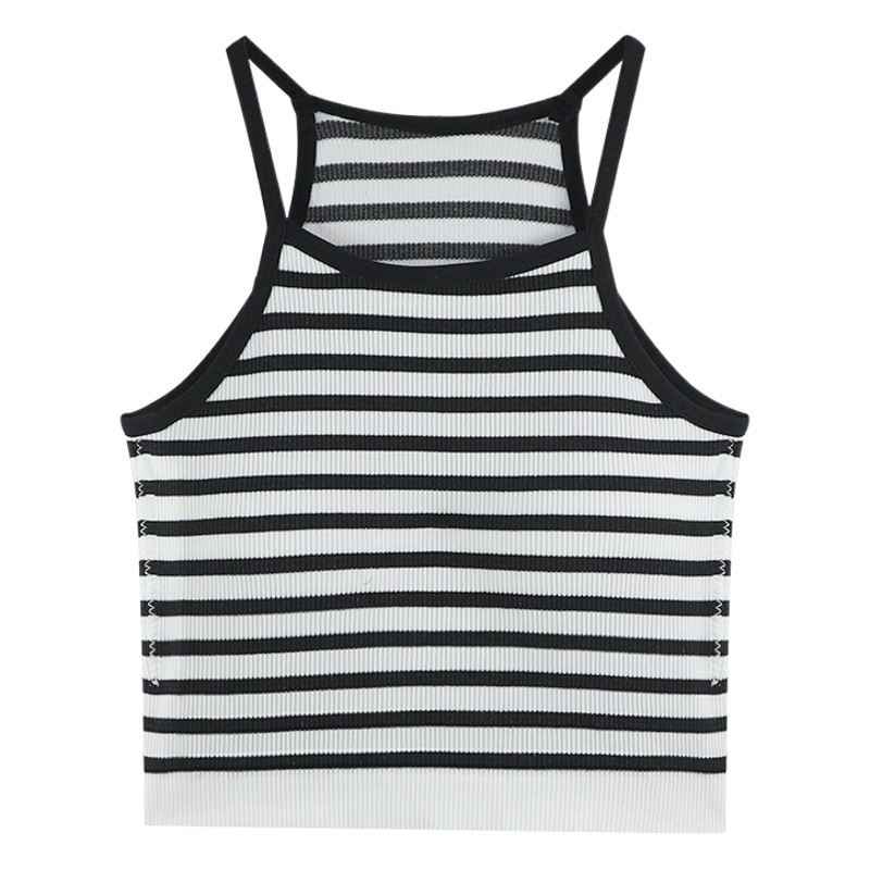 Spring and Summer New Hot Girl Suspender Design Vest with Integrated Chest Pad for Inner Wear with Beautiful Back and Outer Wear for Women Striped Tube Top
