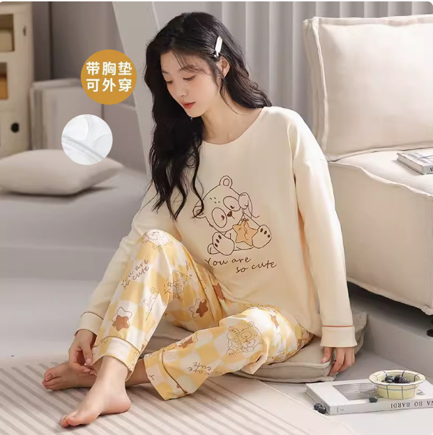 Pajamas Women's Spring and Autumn 2024 Long Sleeve Trousers plus size Summer Cotton Autumn and Winter Home Clothes suit Cute