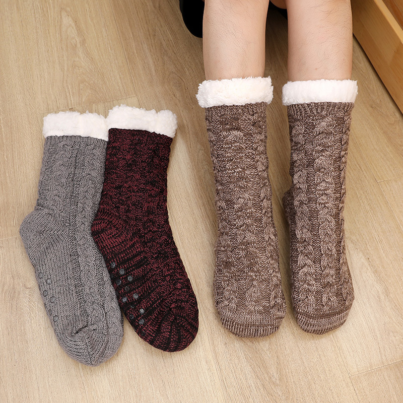 plus size men's floor socks indoor socks fleece-lined carpet home sleep socks non-slip snow slippers socks wholesale