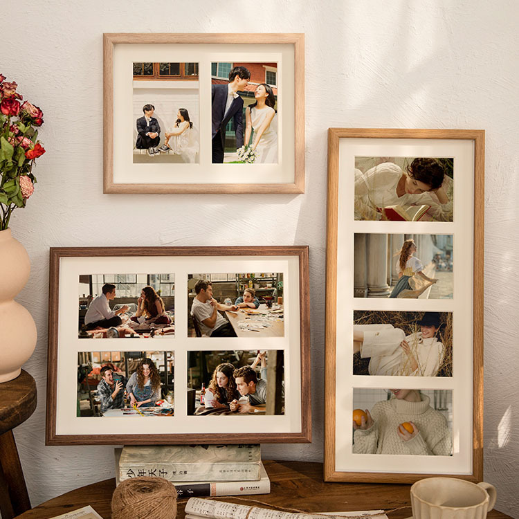 Creative combination photo frame small decoration table printing and washing photo hollow couple wooden desktop wall hanging three four-in-one 6-inch