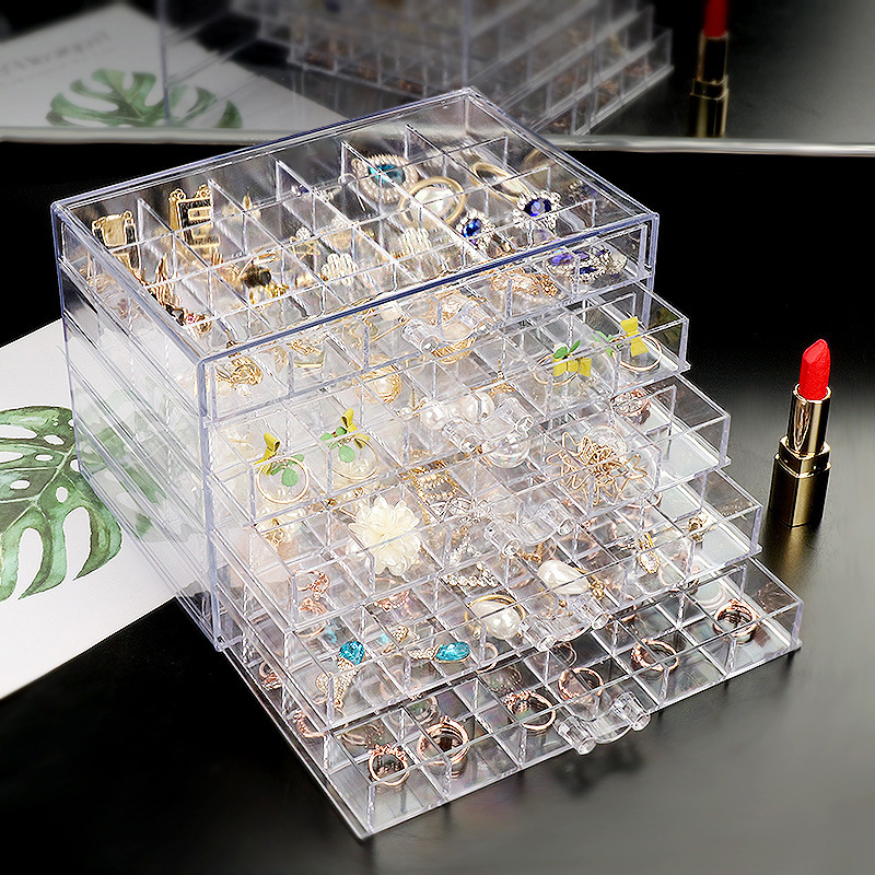 Jewelry Box Drawer Type Dustproof Earrings Earrings Jewelry Storage Box Ear Clip Finishing Multi-Layer 120 Diamond Box Jewelry