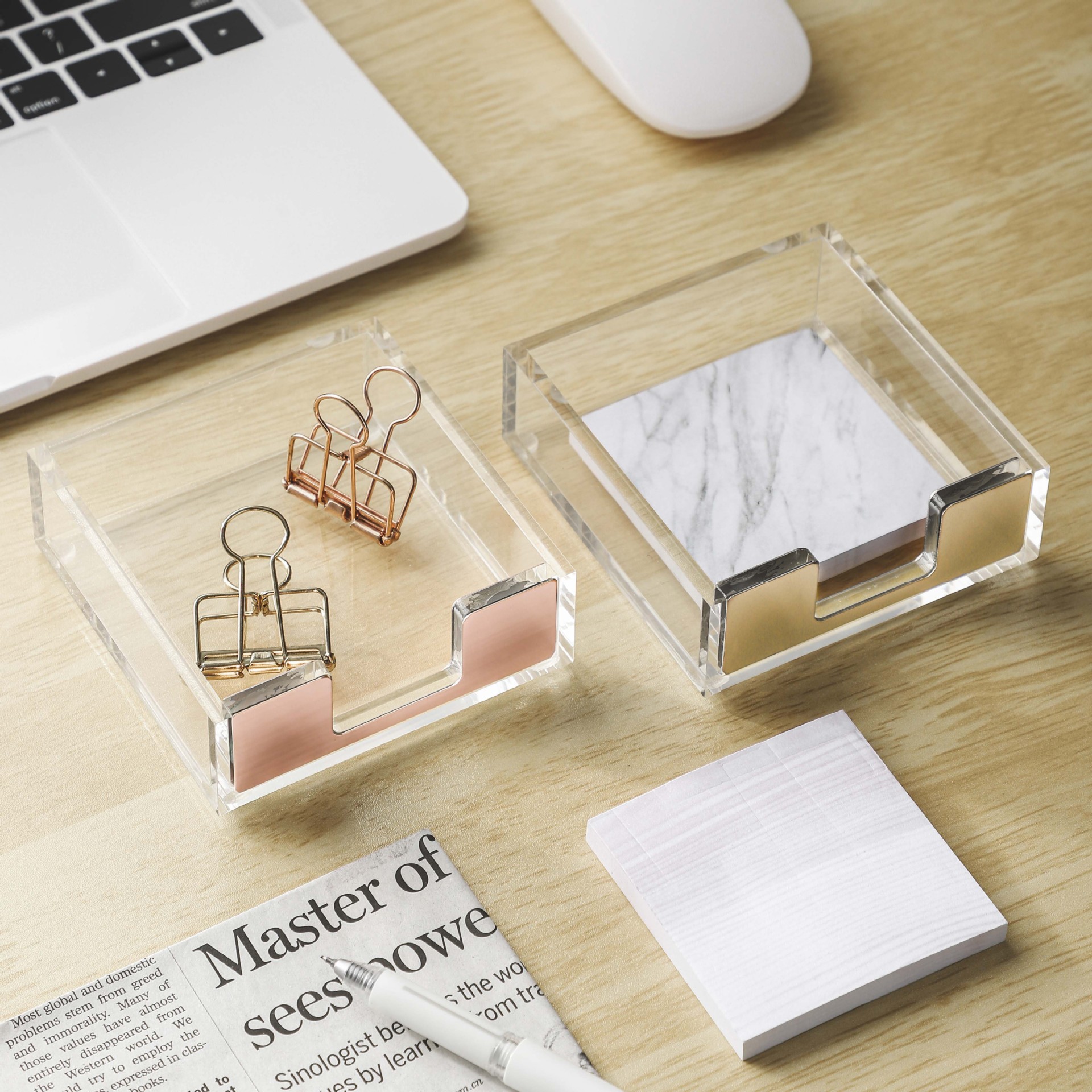 Mingqiang Cross-border Transparent Acrylic Rose Gold Large Note Box Marble Office Desktop Storage Finishing Supplies