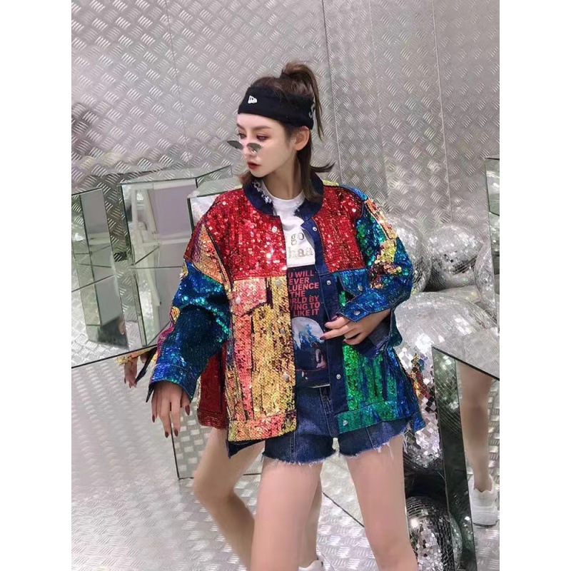 Internet Celebrity Sequined Short Denim Jacket Spring & Fall 2025 New Women's Korean Style Loose Retro Hong Kong Style Top