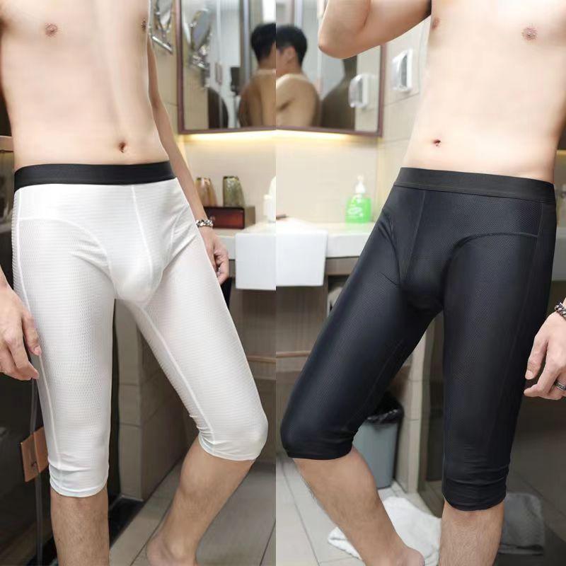 Ice Silk cropped underwear men's thin wear-resistant super long leg boxers quick-drying plus size breathable sports boxers