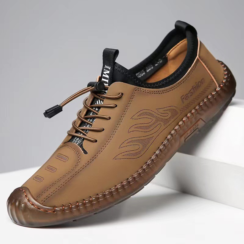 2024 Cross-Border Large Size Men's Casual Leather Shoes Breathable Casual Leather Shoes Large Size Casual Leather Shoes Slip-On Driving Shoes