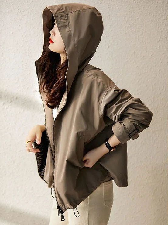Picture of Korean Style Fashionable Hooded Zipper Trench Coat Women's 2023 Spring New Loose Elegant Short Jacket Trendy