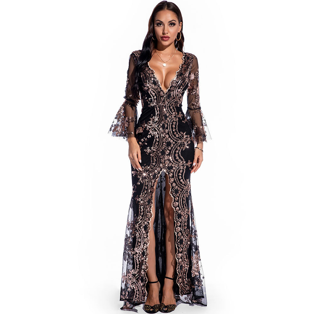 Cross-border Foreign Trade Women's Sexy V-neck Sequin dress Dress European and American AliExpress Amazon Hot Dress