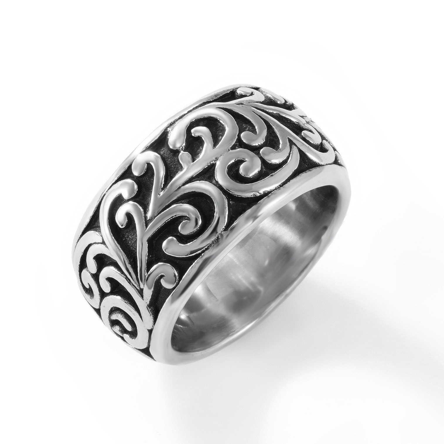 Pattern Retro Rattan Stainless Steel Ring Texture Ring Cross-Border European and American Men's Titanium Steel Glossy Hip-Hop Wholesale