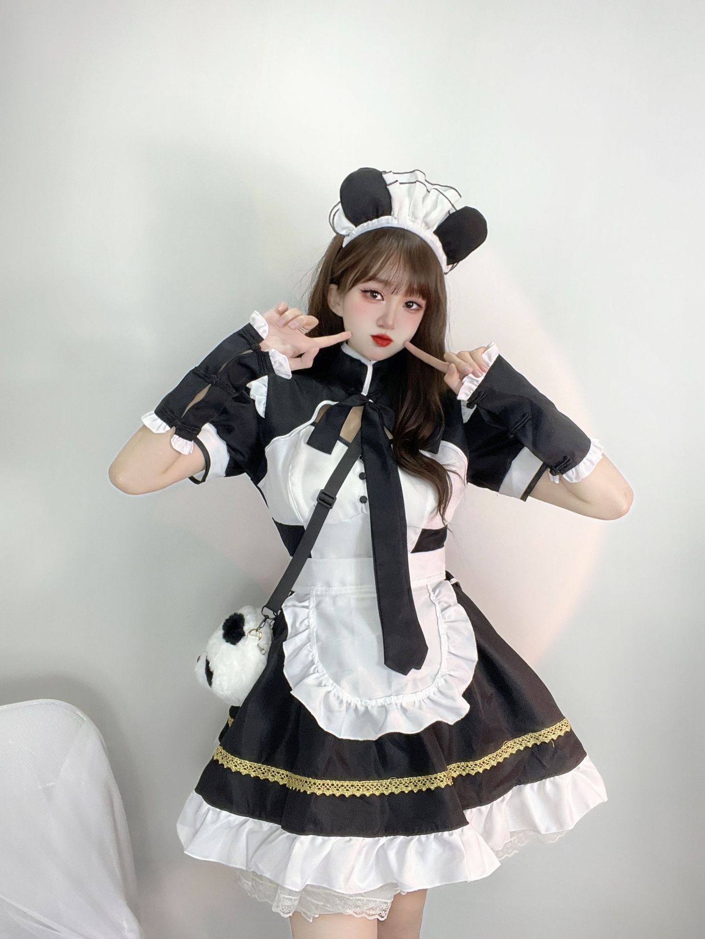 New Black and White Maid Dress Women's Big Brother Cute Panda Dress Cos Cute Lolita dress Maid dress