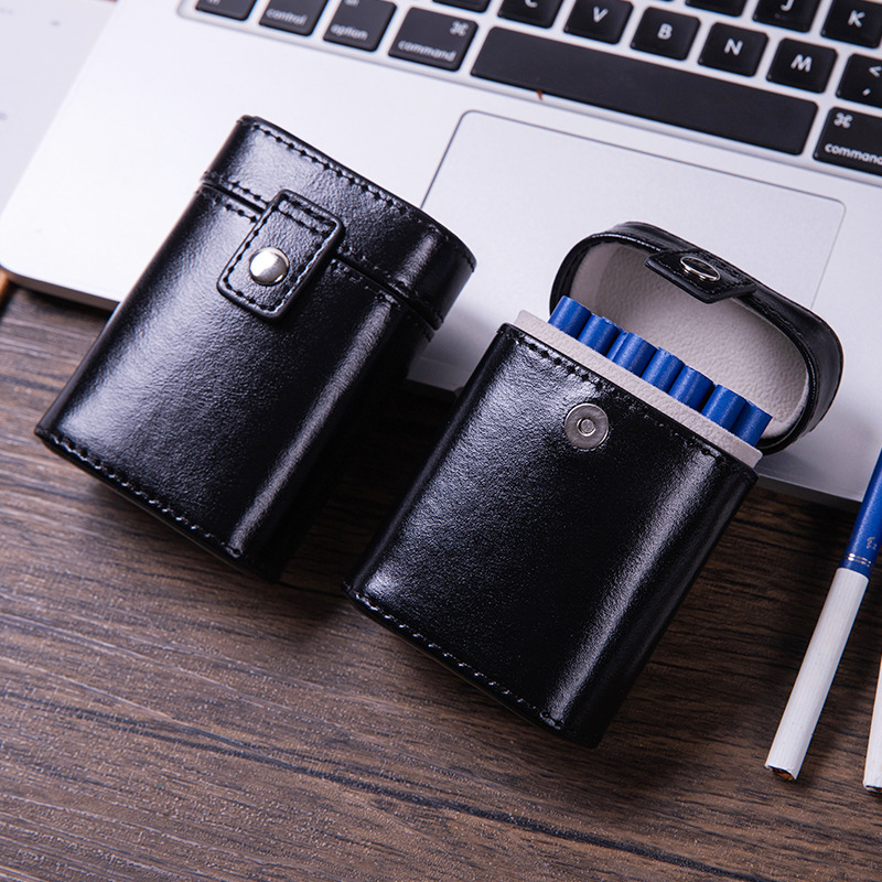 Picture of Men's Cigarette Box Fashionable 20-Pack Thick Cigarette Flip-Top Magnetic Buckle Chimney Pu Leather Cigarette Bag Cigarette Box