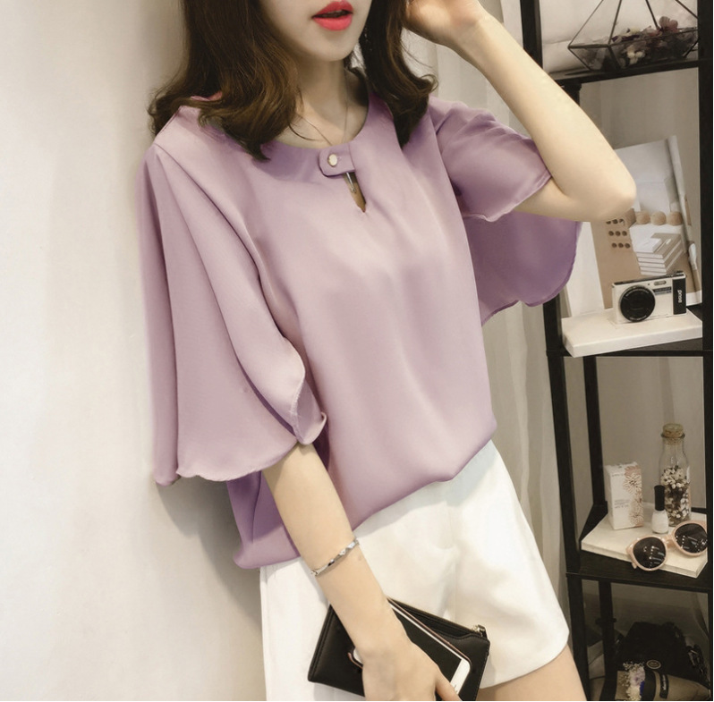 Picture of 2024 Spring and Summer Plus Size Women's Clothing 100kg Fat mm Loose Slim Short Sleeve T-Shirt Top Women's Chiffon Shirt
