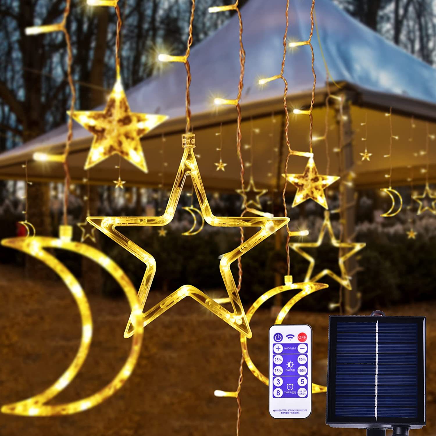 Solar Star Curtain Lights Outdoor Garden Lights LED Garden Camping Lights Outdoor Waterproof Lights Star String Lights